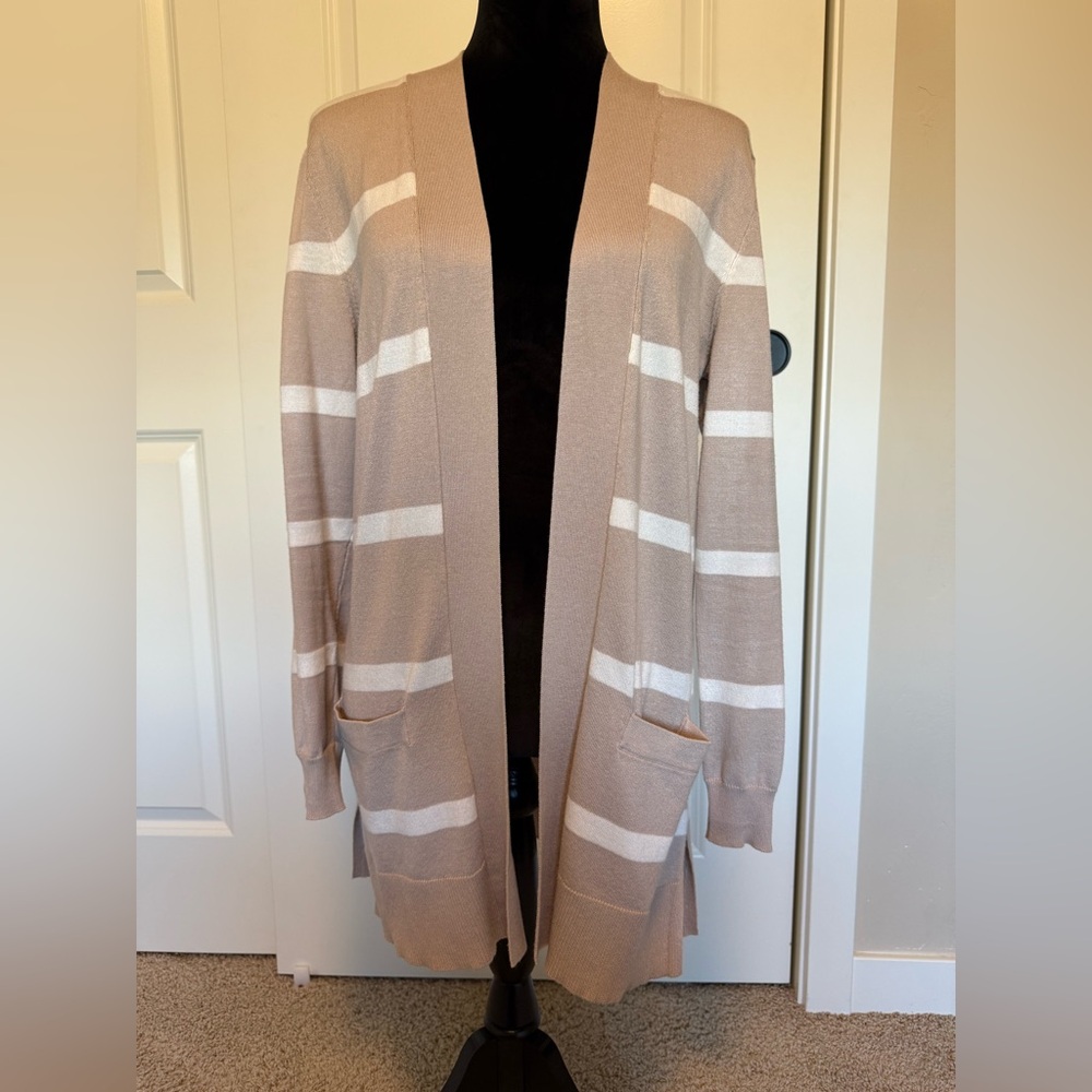 Beige and white striped cardigan